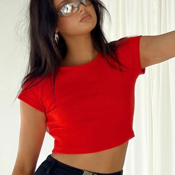 Princess Polly Red Baby Tee CLASSIC CROP TEE RED - Picture 1 of 1